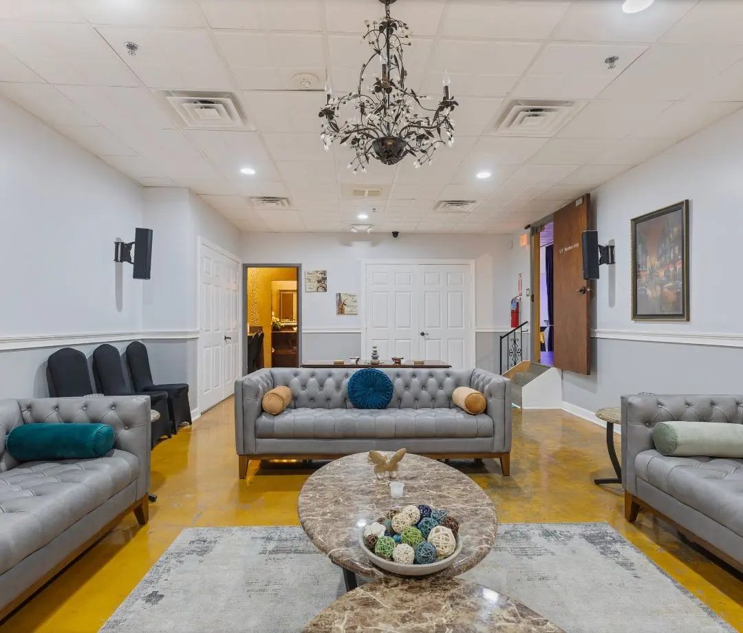 Lounge seating with a round coffee table at The Heights