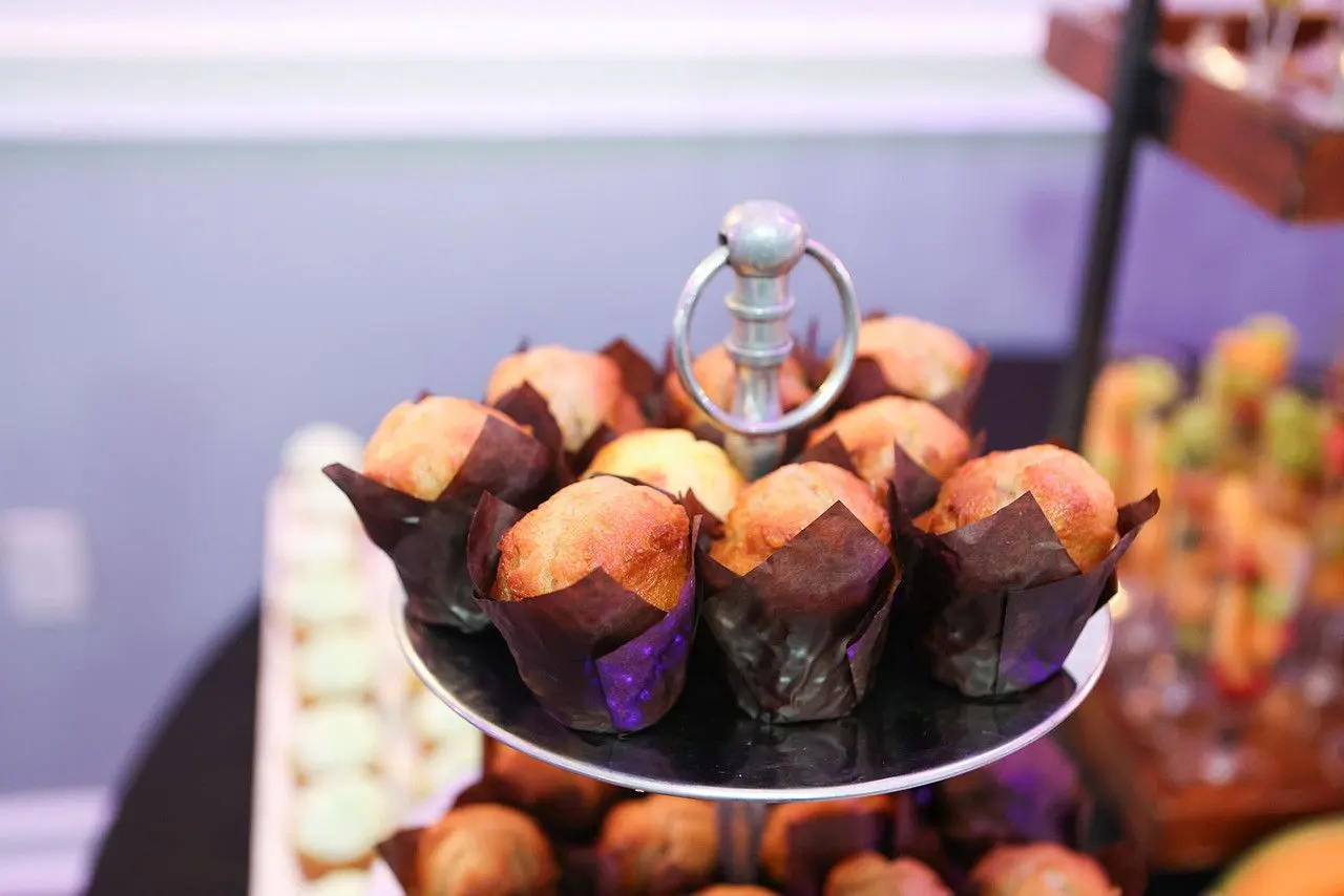 Pastries on a tiered stand at an event at The Heights